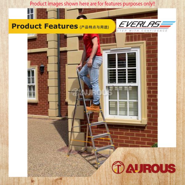 EVERLAS LIGHTWEIGHT HEAVY DUTY SINGLE SIDED PLATFORM ALUMINIUM LADDER 7 TO 8 STEPS (WEIGHT CAPACITY UP TO 125KG) - Image 7