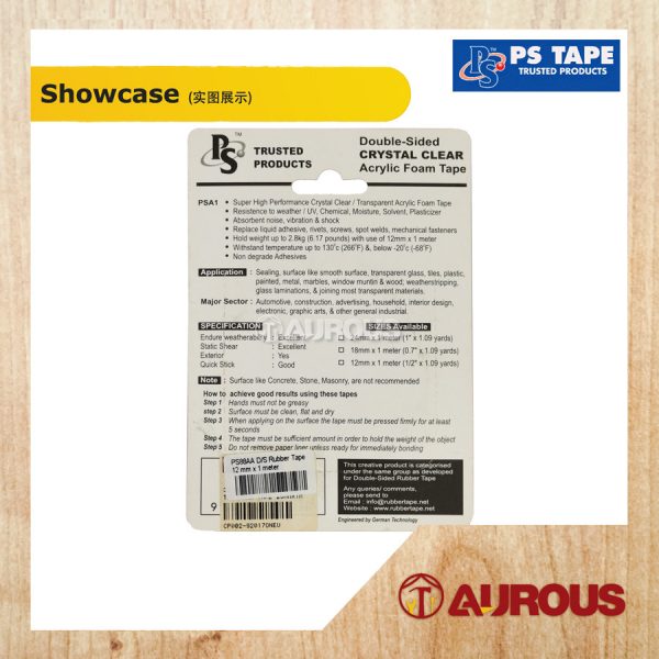 PS TAPE SUPER HIGH PERFORMANCE DOUBLE-SIDED CRYSTAL CLEAR ACRYLIC FOAM TAPE (12MM X 1M) PSA1 - Image 2