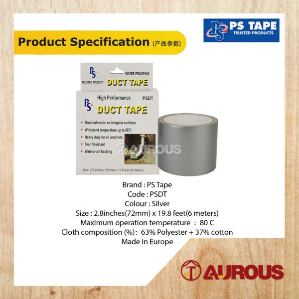 PS TAPE WATERPROOFING HIGH PERFORMANCE ALUMINIUM DUCT TAPE 72MM x 6M (SILVER) PSDT - Image 4