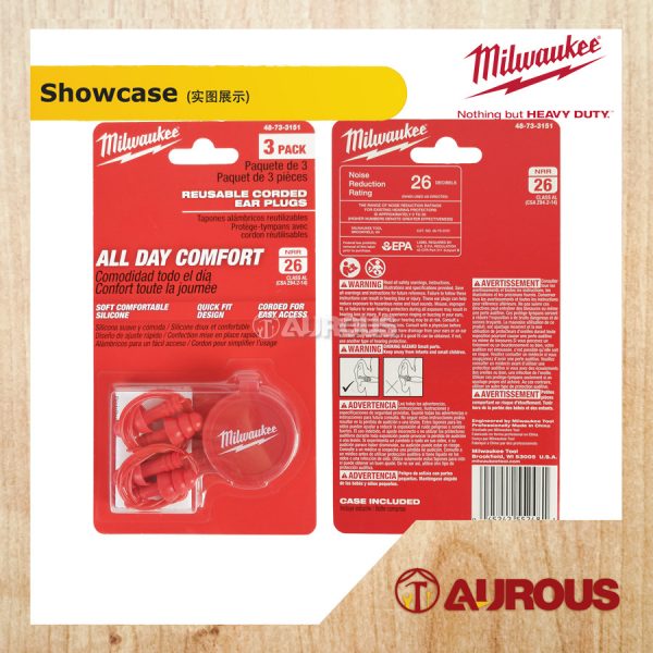 MILWAUKEE SAFETY REUSABLE CORDED EAR PLUG (RUBBER TYPE) 3 PAIR PER PACK (48-73-3151) - Image 2