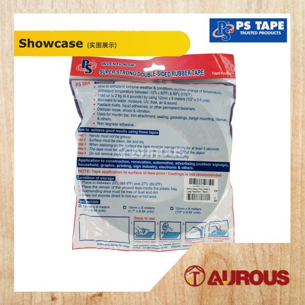 PS TAPE SUPER STRONG DOUBLE SIDED ADHESIVE FOAM TAPE PS88A (12MM / 24MM X 9METER) - Image 2