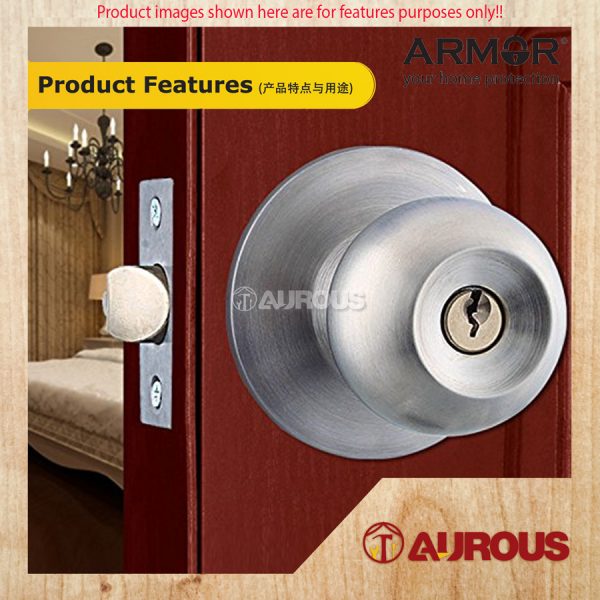 ARMOR STAINLESS STEEL SUS304 CYLINDRICAL LOCK ENTRANCE DOOR LOCK TOMBOL PINTU ACL-1100 ( SS/AC/MB) - Image 7