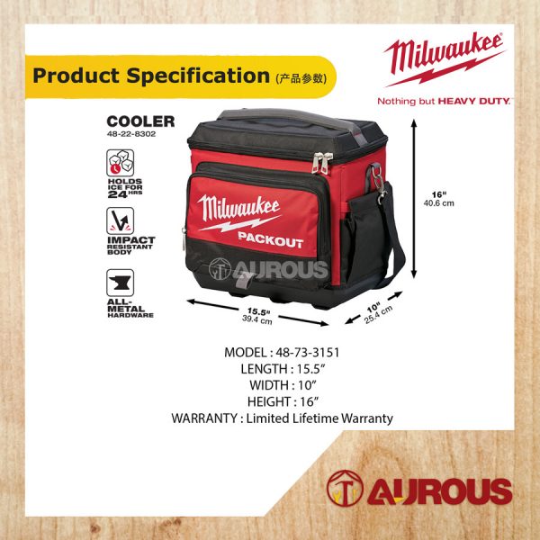 MILWAUKEE PACKOUT SERIES JOBSITE COOLER BAG WITH IMPACT RESISTANT 48-22-8302 - Image 5