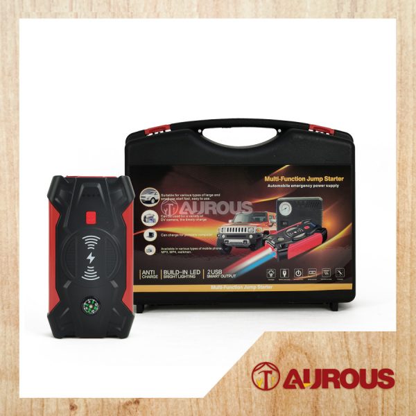 DIGITAL MULTIFUNCTION CAR POWER BANK JUMP STARTER WIRELESS CHARGING WITH PUMP COMPRESSOR SET 39800mAh