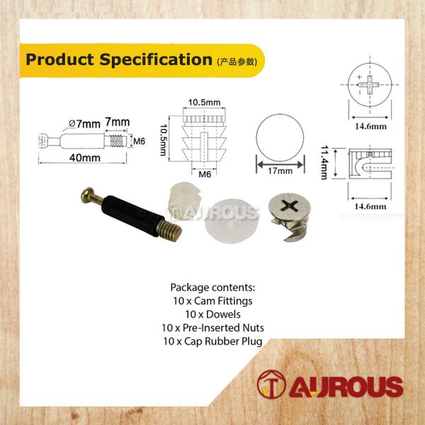4 IN 1 HOUSING BOLT 40MM & NUT 15MM CONNECTOR PARTS FITTING DOWEL WITH CAP RUBBER PLUG (10 SET/PACK) - Image 4