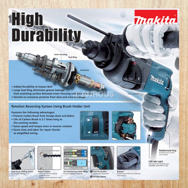 MAKITA ROTARY COMBINATION HAMMER HR2470X5 24MM (15/16") WITH EXTRA FREE GIFT - Image 8