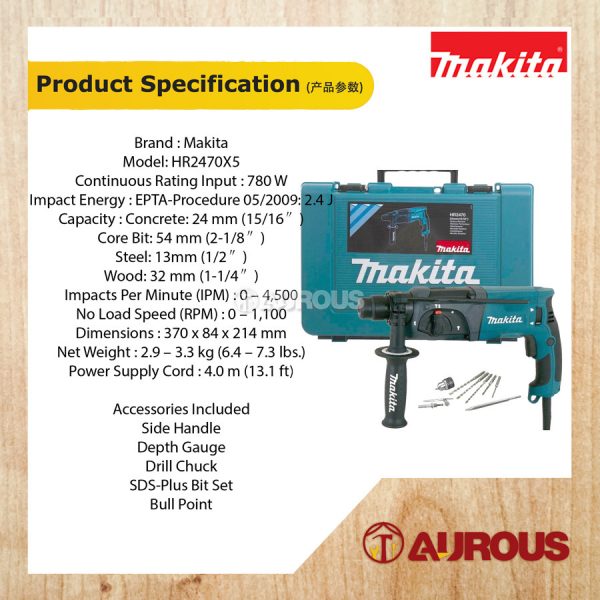 MAKITA ROTARY COMBINATION HAMMER HR2470X5 24MM (15/16") WITH EXTRA FREE GIFT - Image 7