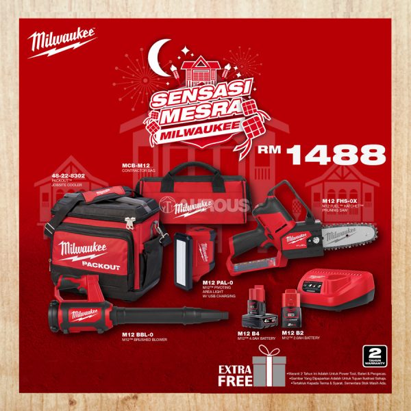 MILWAUKEE M12 SENSASI MESRA COMBO BLOWER HATCHET SAW AREA LIGHT PACKOUT JOBSITE COOLER (FHS-0X,BBL-0,PAL-0,48-22-8302)