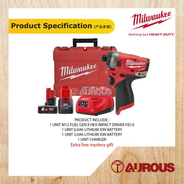MILWAUKEE M12 FUEL GEN ll HEX IMPACT DRIVER M12 FID-632C C/W 6.0 & 3.0Ah BATTERY - Image 5