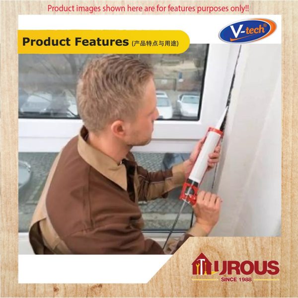 V-TECH VT-201 ALL PURPOSE SEALANT SILICONE - 280ML ( BLACK, CLEAR, WHITE ) - Image 4