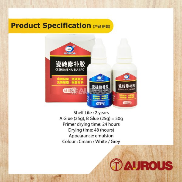 LKB TILE REPAIR A+B GLUE (50G) SET ADHESIVE REPAIRING FOR PORCELAIN CERAMIC TILE CRACK (CREAM/WHITE/GREY) - Image 3