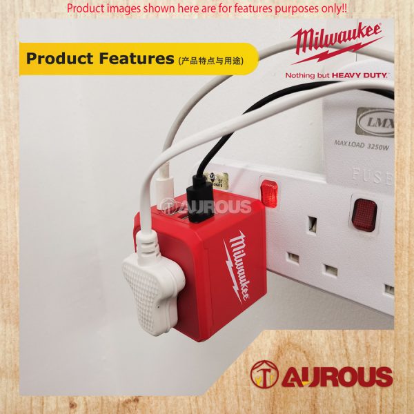 MILWAUKEE UNIVERSAL WORLD TRAVEL POWER ADAPTOR WITH 2.4A USB CHARGING PORTS AND TYPE-C WALL CHARGER - Image 8