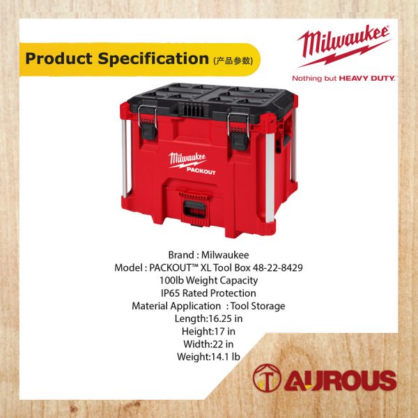 MILWAUKEE PACKOUT XL TOOL BOX UP TO 45KG CAPACITY (48-22-8429) - Image 6