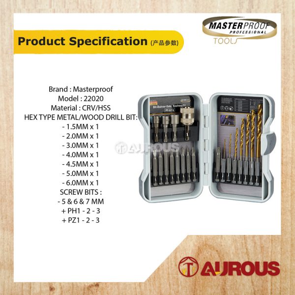 MASTERPROOF 20PCS IMPACT SCREW BIT & DRIVER DRILL BIT SET (22020) - Image 6