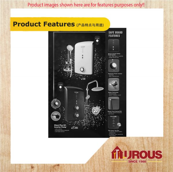 ELTON INSTANT WATER HEATER E-30 NO PUMP / E-30I WITH PUMP -PREMIUM MODEL-[DARK GREY] - Image 6