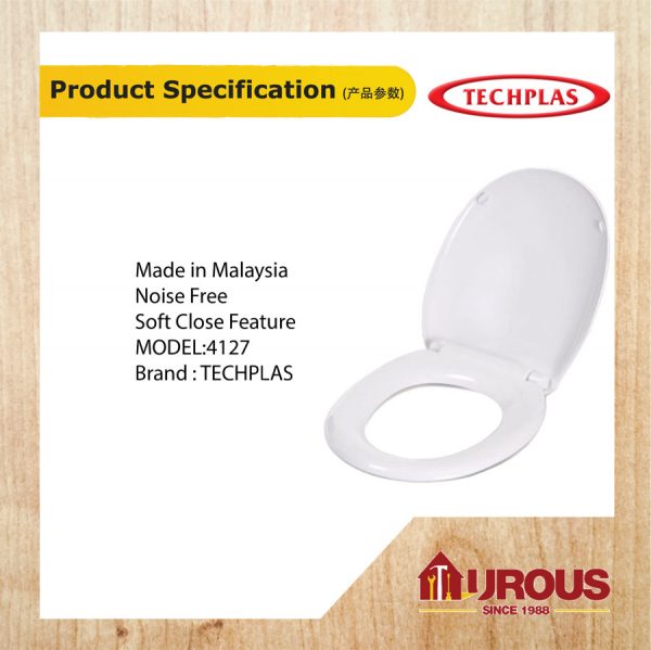 TECHPLAS MEDIUM DUTY AQUA SOFT CLOSE TOILET SEAT & COVER (TCH-4127 - 1.27KG) - Image 7