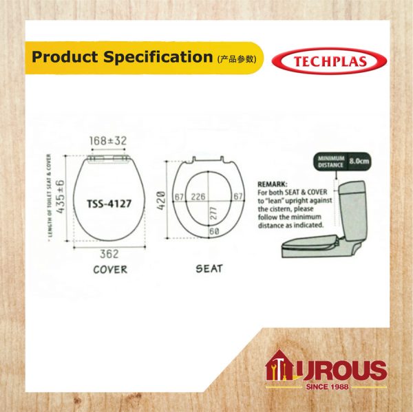 TECHPLAS MEDIUM DUTY AQUA SOFT CLOSE TOILET SEAT & COVER (TCH-4127 - 1.27KG) - Image 6