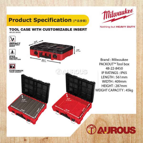 MILWAUKEE IP65 RATED PROTECTION PACKOUT TOOL BOX WITH FOAM INSERT (48-22-8450) - Image 5