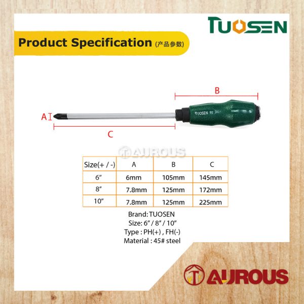TUOSEN 6MM CHROME VANADIUM MAGNETIC HAMMER HEAD STEEL CAP DEMOLITION SCREWDRIVER (PH / FH) - Image 6