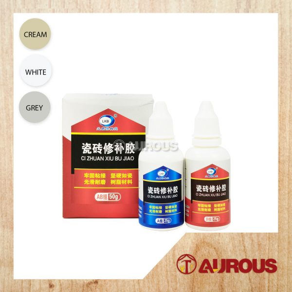 LKB TILE REPAIR A+B GLUE (50G) SET ADHESIVE REPAIRING FOR PORCELAIN CERAMIC TILE CRACK (CREAM/WHITE/GREY)