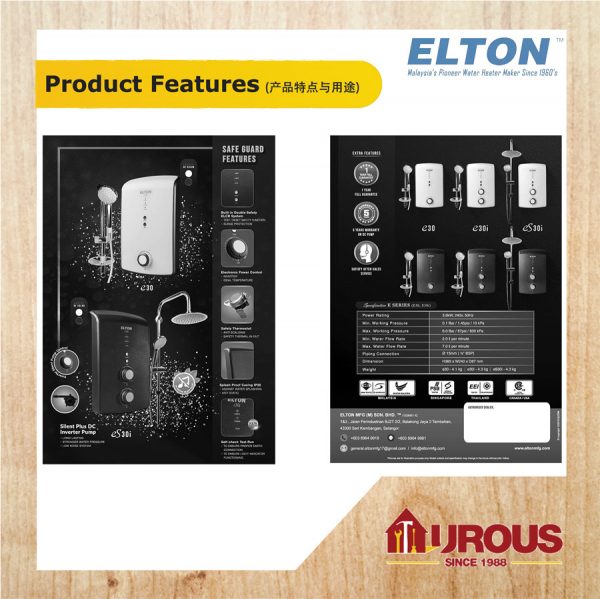ELTON INSTANT WATER HEATER E-30 NO PUMP / E-30I WITH PUMP -PREMIUM MODEL-[DARK GREY] - Image 8