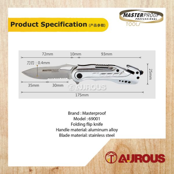 MASTERPROOF FOLDING FLIP KNIFE S/S MULTI-FUNCTION CUTTER WITH ALUMINIUM ALLOY HANDLE (69001) - Image 6