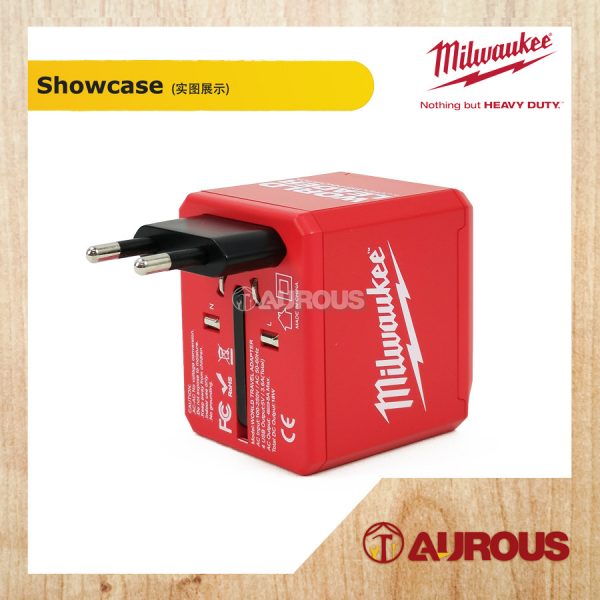 MILWAUKEE UNIVERSAL WORLD TRAVEL POWER ADAPTOR WITH 2.4A USB CHARGING PORTS AND TYPE-C WALL CHARGER - Image 5