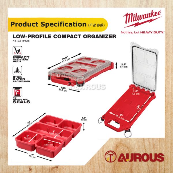 MILWAUKEE PACKOUT COMPACT LOW PROFILE ORGANIZER TOOL BOX (48-22-8436) - Image 4
