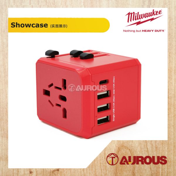 MILWAUKEE UNIVERSAL WORLD TRAVEL POWER ADAPTOR WITH 2.4A USB CHARGING PORTS AND TYPE-C WALL CHARGER - Image 6