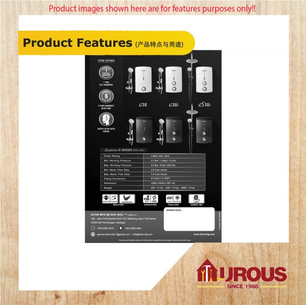 ELTON INSTANT WATER HEATER E-30 NO PUMP / E-30I WITH PUMP -PREMIUM MODEL-[DARK GREY] - Image 7