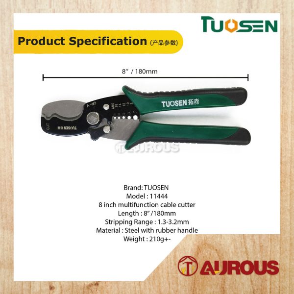TUOSEN MULTIFUNCTIONAL WIRE STRIPPER PLIER CABLE CUTTER 8''/180MM (11444) - Image 6