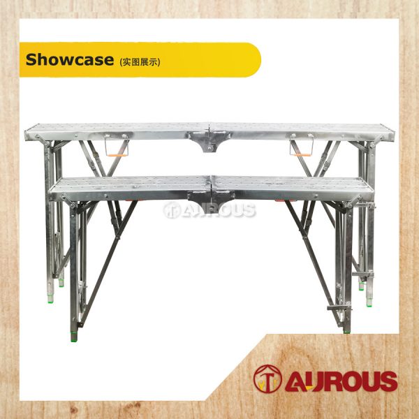 CHROME PORTABLE FOLDING HORSE STOOL BENCH PLATFORM SCAFFOLDING LIFTING LADDER (1.4M / 1.8M) - Image 2