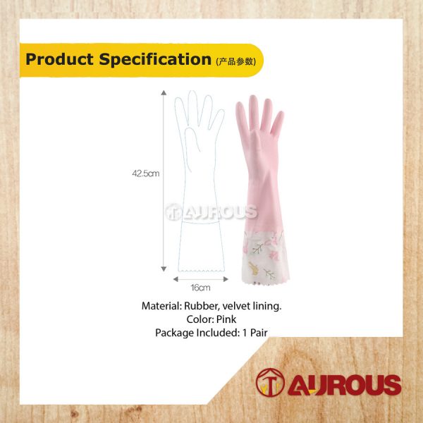 HOUSEHOLD WATERPROOF RUBBER KITCHEN HAND GLOVE WITH VELVET LINING (1 PAIR) - Image 4