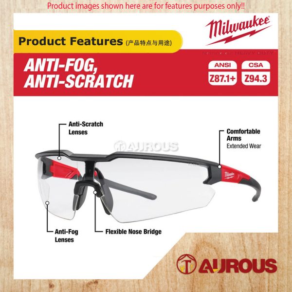 MILWAUKEE SAFETY GLASSES ANTI FOG ANTI SCRATCH LENSES [CLEAR] 48-73-2000A - Image 6
