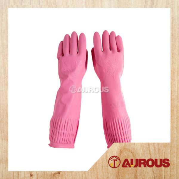 LONG HOUSEHOLD RUBBER HAND GLOVES 15'' (SIZE L) - COLOUR RANDOMLY