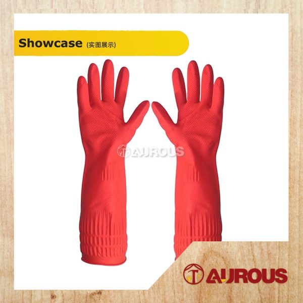LONG HOUSEHOLD RUBBER HAND GLOVES 15'' (SIZE L) - COLOUR RANDOMLY - Image 2