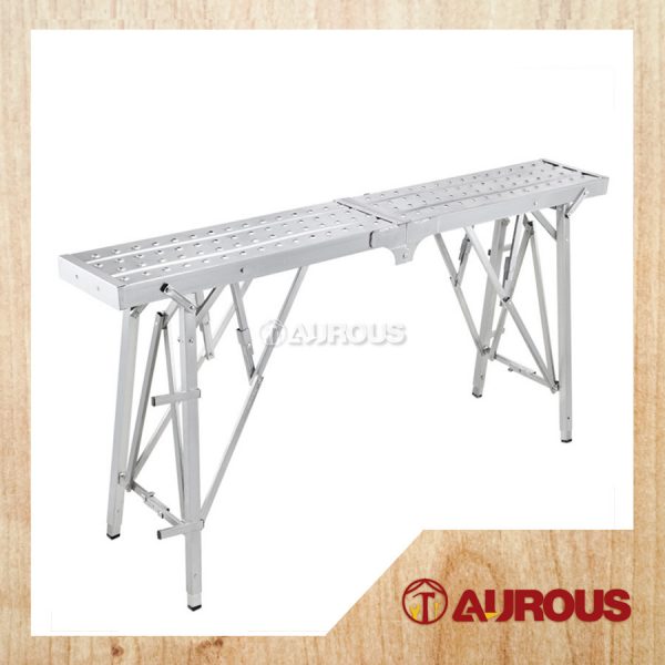 CHROME PORTABLE FOLDING HORSE STOOL BENCH PLATFORM SCAFFOLDING LIFTING LADDER (1.4M / 1.8M)
