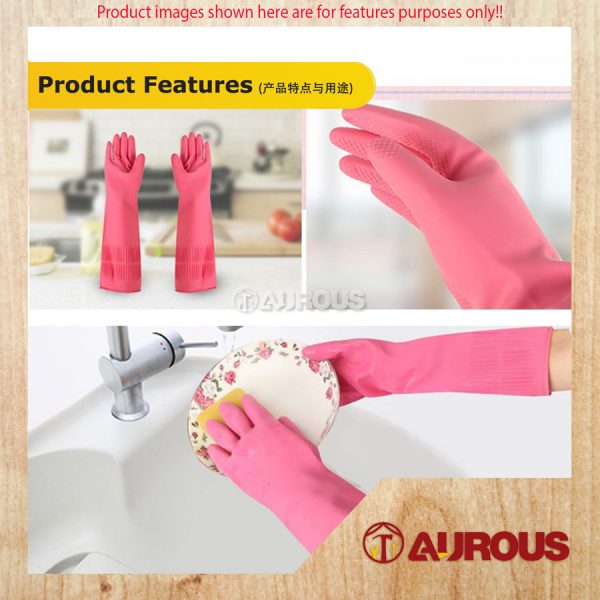 LONG HOUSEHOLD RUBBER HAND GLOVES 15'' (SIZE L) - COLOUR RANDOMLY - Image 7