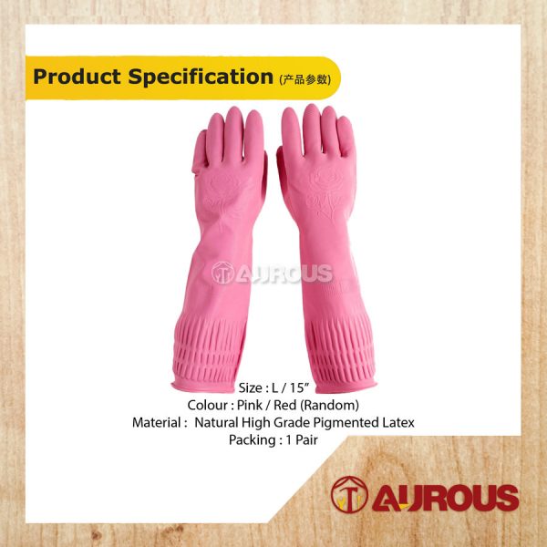 LONG HOUSEHOLD RUBBER HAND GLOVES 15'' (SIZE L) - COLOUR RANDOMLY - Image 5