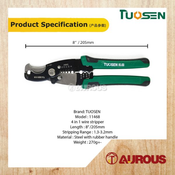 TUOSEN MULTIFUNCTIONAL 4 IN 1 WIRE STRIPPER PLIER 8''/205MM (11468) - Image 6