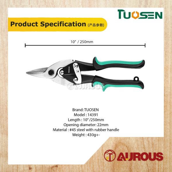 TUOSEN MAX STEEL STRAIGHT AVIATION SNIPS 10''/250MM (14391) - Image 5