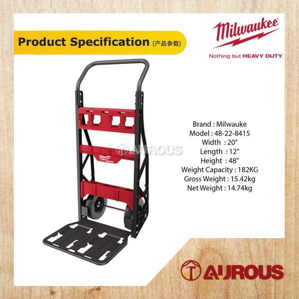 MILWAUKEE PACKOUT 2 WHEEL CART FOLDABLE TROLLEY 182KG CAPACITY 10'' WHEEL (48-22-8415) - Image 7