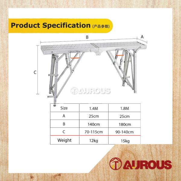 CHROME PORTABLE FOLDING HORSE STOOL BENCH PLATFORM SCAFFOLDING LIFTING LADDER (1.4M / 1.8M) - Image 6