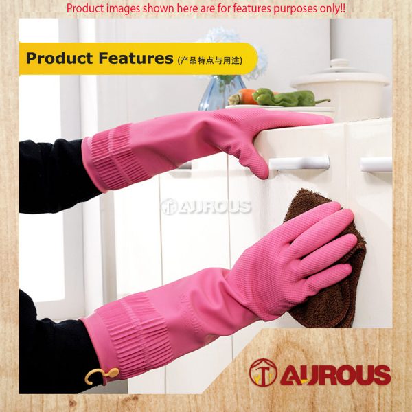 LONG HOUSEHOLD RUBBER HAND GLOVES 15'' (SIZE L) - COLOUR RANDOMLY - Image 6