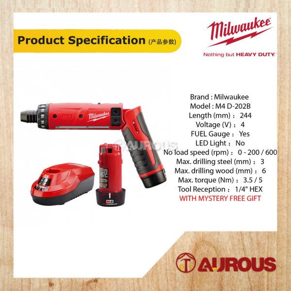 MILWAUKEE M4 1/4 HEX 2 SPEED SCREWDRIVER (M4 D-202B) - Image 5