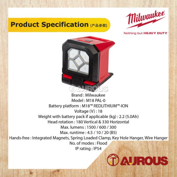 MILWAUKEE M18 LED PIVOTING AREA LIGHT (M18 PAL-0 / M18 PAL-501B) - Image 5