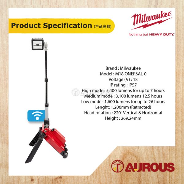 MILWAUKEE M18 LED REMOTE STAND LIGHT (M18 ONERSAL-0 / M18 ONERSAL-501B) - Image 7