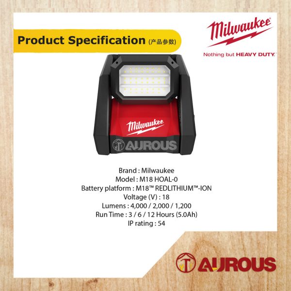 MILWAUKEE M18 LED HIGH PERFORMANCE AREA LIGHT 4000 LUMEN (M18 HOAL-0 / M18 HOAL-501B) - Image 5