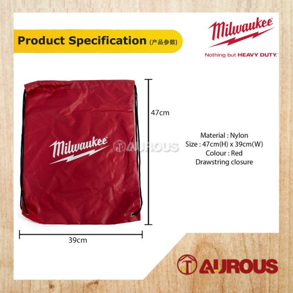 [STOCK LIMITED] MILWAUKEE PREMIUM RED NYLON DRAWSTRING BAG - Image 6