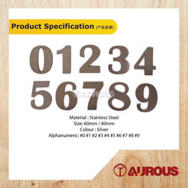 60MM 80MM STAINLESS STEEL SILVER NUMBER & ALPHABET HOUSE NUMBER PLATE (ABC / 0-9) - Image 5